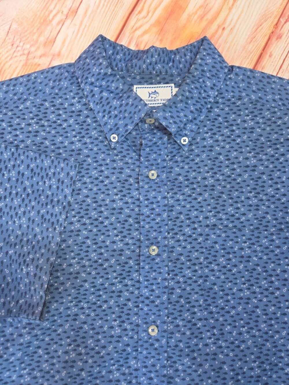 Southern Tide Mens Trim Fit Blue Fish Print Shirt Size Large